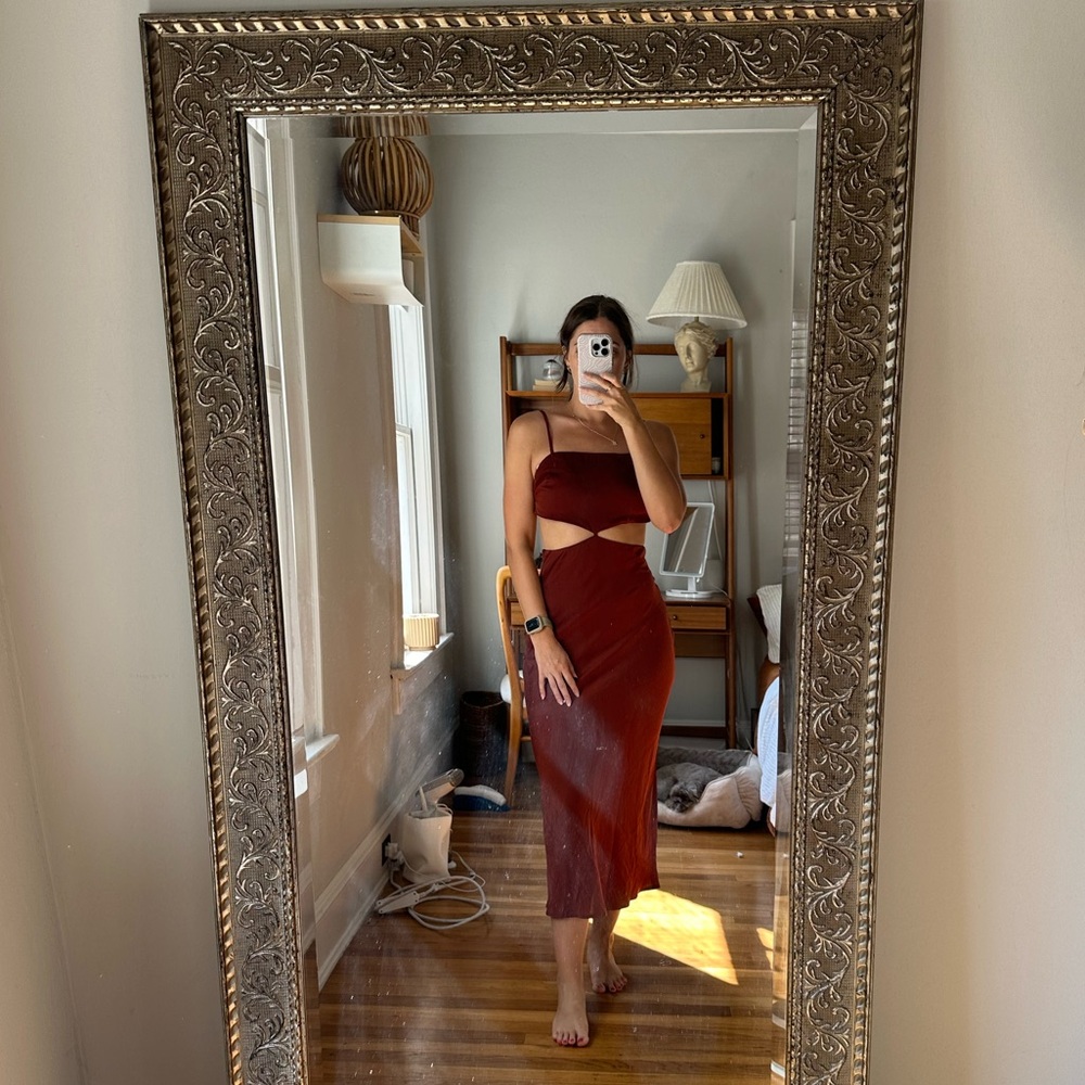 Beginning Boutique brown midi cut out dress